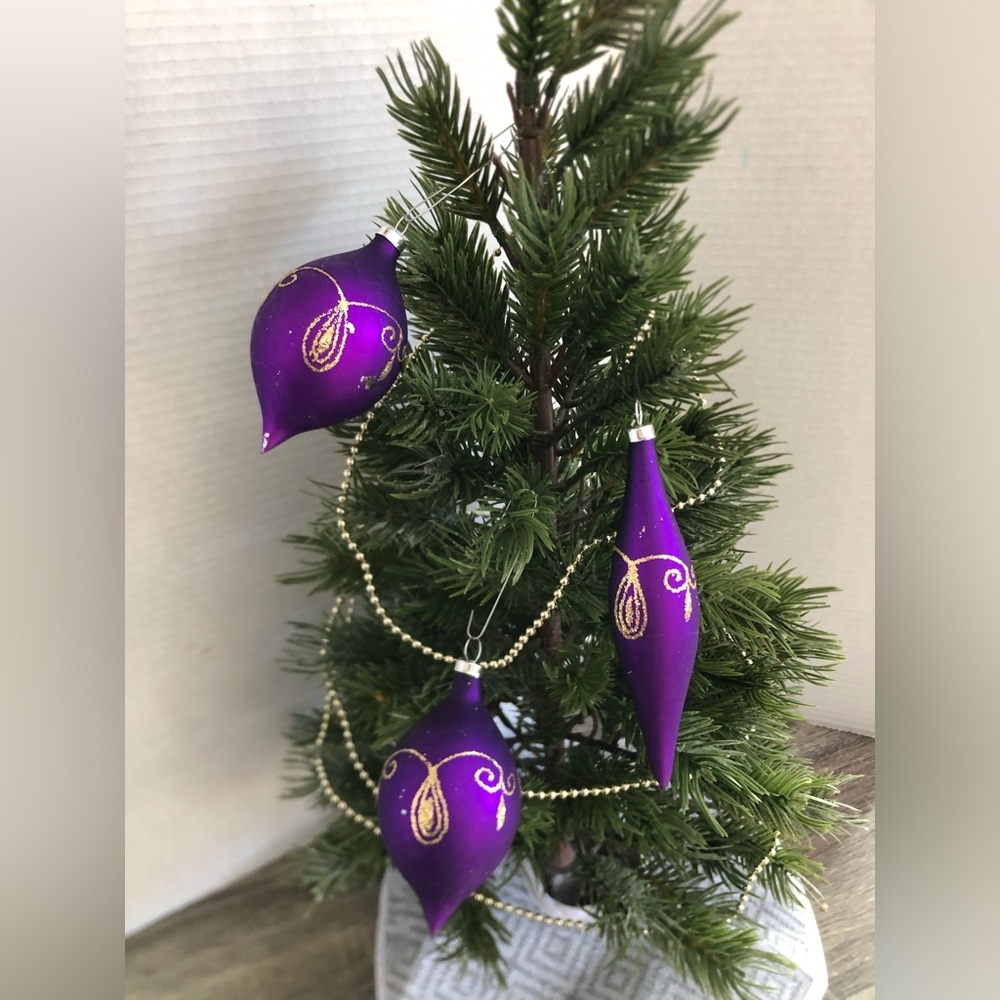 Purple and Gold Glass Ornament Set